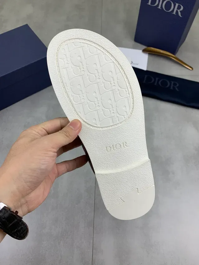 Dior Brown White Ostrich-Textured Leather Crossed Straps Slippers 2