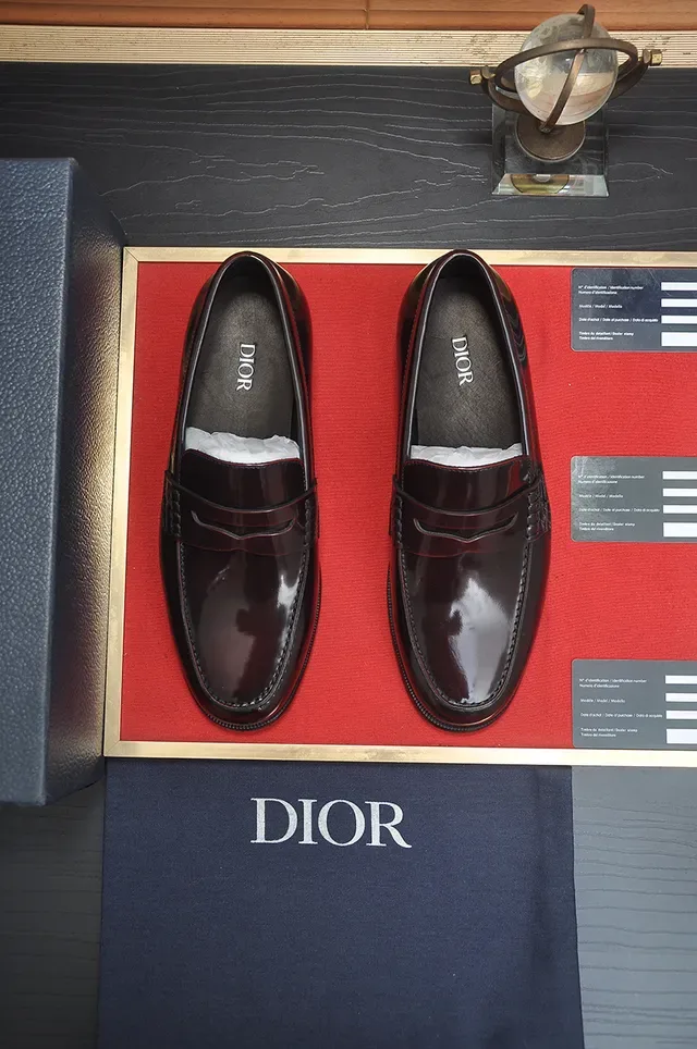 Dior برغندي جلد لامع بيني لوفر 5