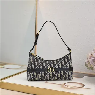 Dior Caro Monogram Canvas Black and Beige Underarm Bag