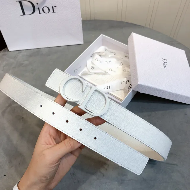 Dior CD Belt Ceinture en cuir texturisé blanc 3