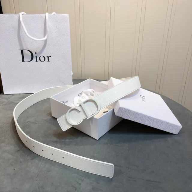 Dior CD Belt Ceinture en cuir texturisé blanc 5