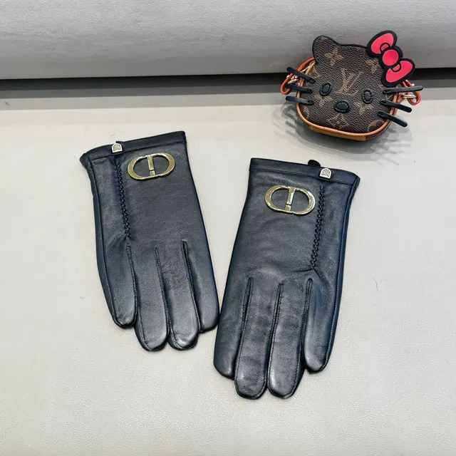 Dior CD-Buckle Black Leather Gloves 2