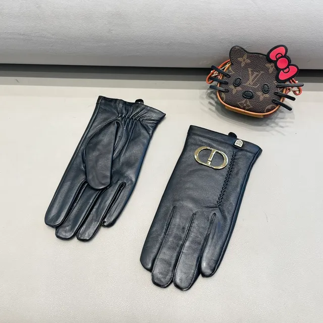 Dior CD-Buckle Black Leather Gloves 4