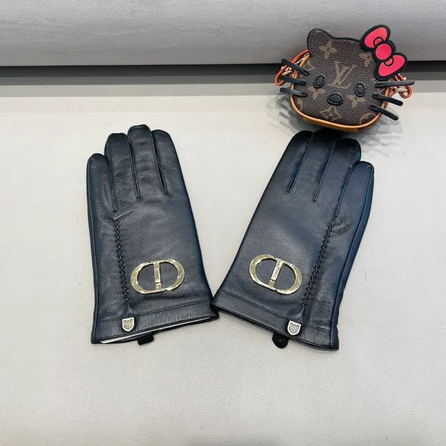 Dior CD-Buckle Black Leather Gloves 7