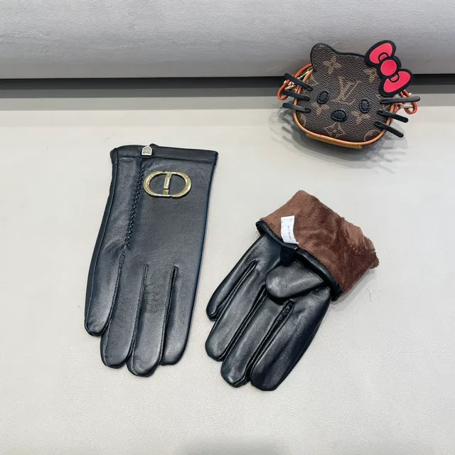 Dior CD-Buckle Black Leather Gloves 9