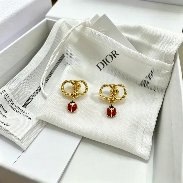 Dior CD Hoop Ladybug Charm Earrings 7
