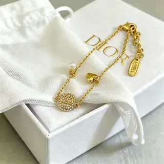 Dior Gem Dior Gold-Tone Pavé Crystal Pearl Heart Charm Bracelet