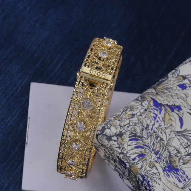 Dior Geometric Lattice Crystal Hinged Bangle Bracelets 2