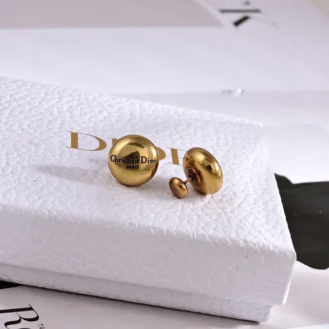 Dior Gold-Tone Engraved Logo Stud Earrings 2