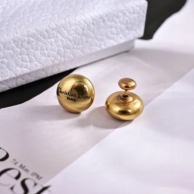 Dior Gold-Tone Engraved Logo Stud Earrings 4