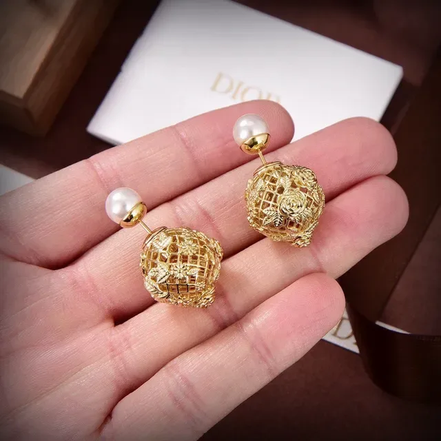 Dior Pendientes de Perla Filigrana Jaula Dorado 3
