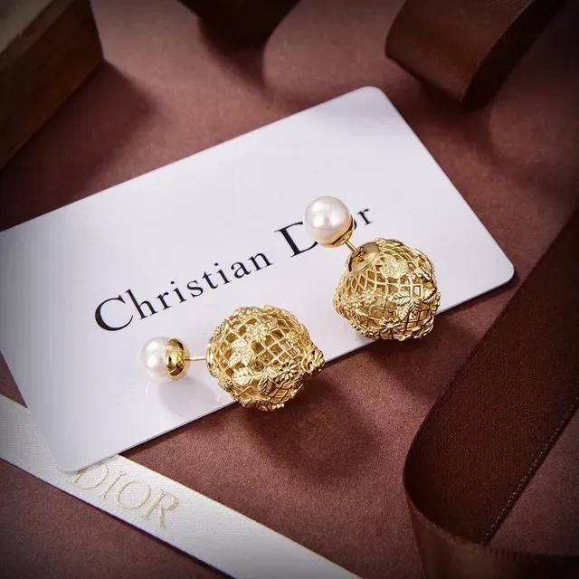 Dior Pendientes de Perla Filigrana Jaula Dorado 4