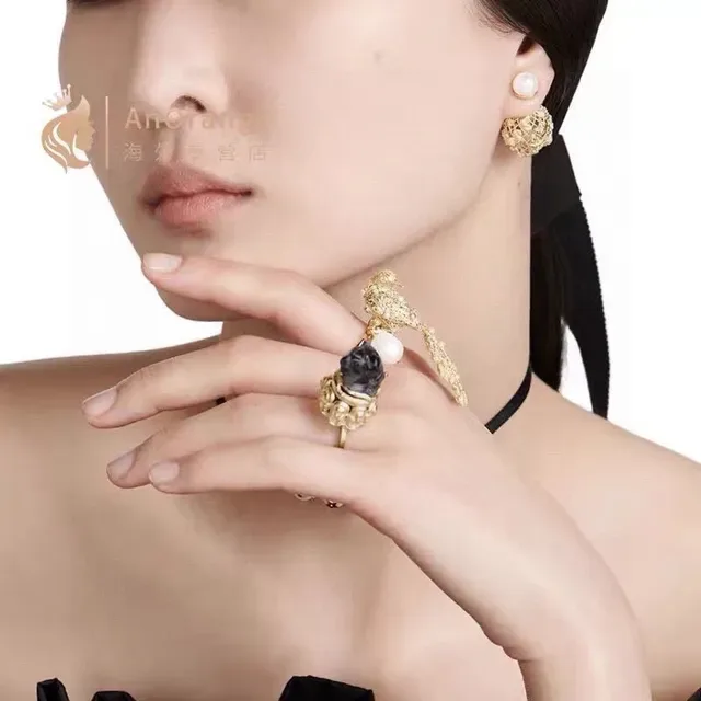 Dior Pendientes de Perla Filigrana Jaula Dorado 5