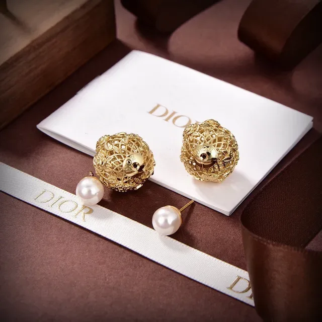 Dior Pendientes de Perla Filigrana Jaula Dorado 6