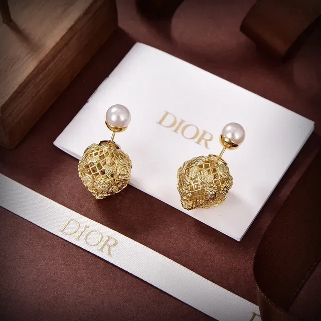 Dior Pendientes de Perla Filigrana Jaula Dorado 7
