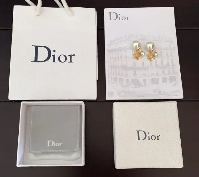 Dior Gold White Sunburst Pendant Cultured Pearl Stud Earrings 4