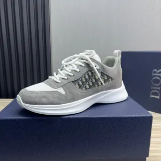 Dior Chaussures Lifestyle en Daim Gris Blanc et Maille Supérieure Panneau Latéral Monogramme Oblique