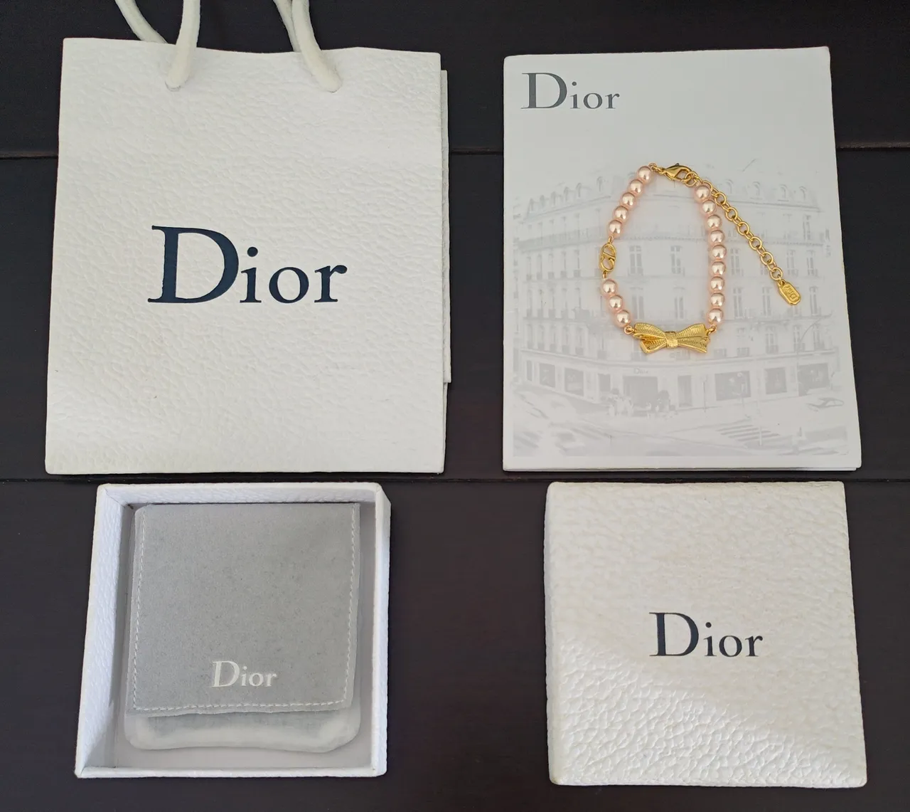 Dior La D de Pink Gold Pearl Strand Bow Charm Bracelet 2