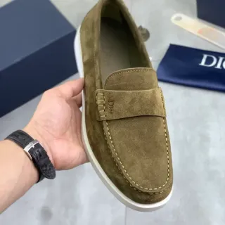 Dior 军绿色 白 麂皮 Penny Strap 乐福鞋
