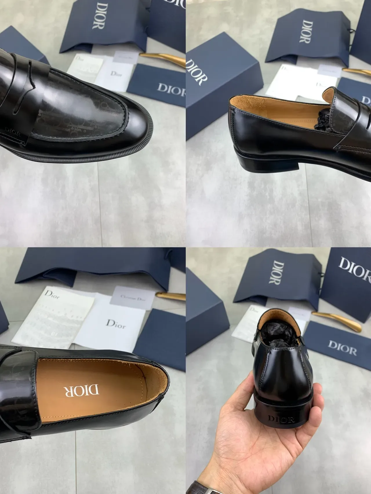 Dior লোফার কালো বেইজ চকচকে পেটেন্ট চামড়া স্বচ্ছ তির্যক প্রিন্ট ওভারলে লোফার 2