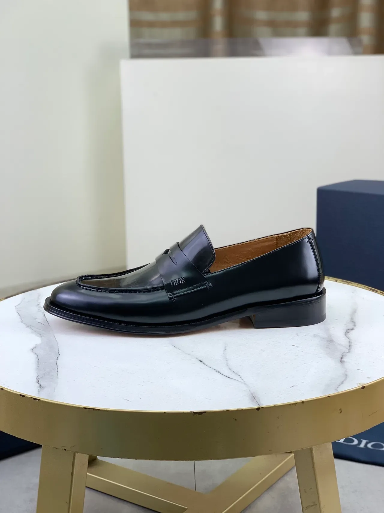 Dior লোফার কালো বেইজ চকচকে পেটেন্ট চামড়া স্বচ্ছ তির্যক প্রিন্ট ওভারলে লোফার 6