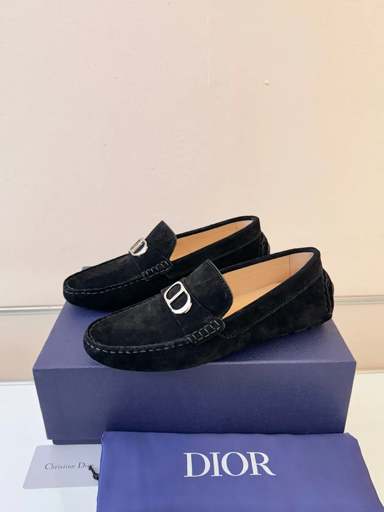Dior Loafer Black Suede Metal D-Buckle Slip-On Loafers 2