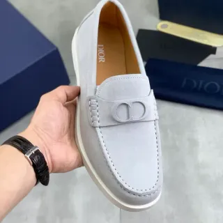 Dior 乐福鞋 浅灰色 麂皮 CD-Logo 扣带 乐福鞋