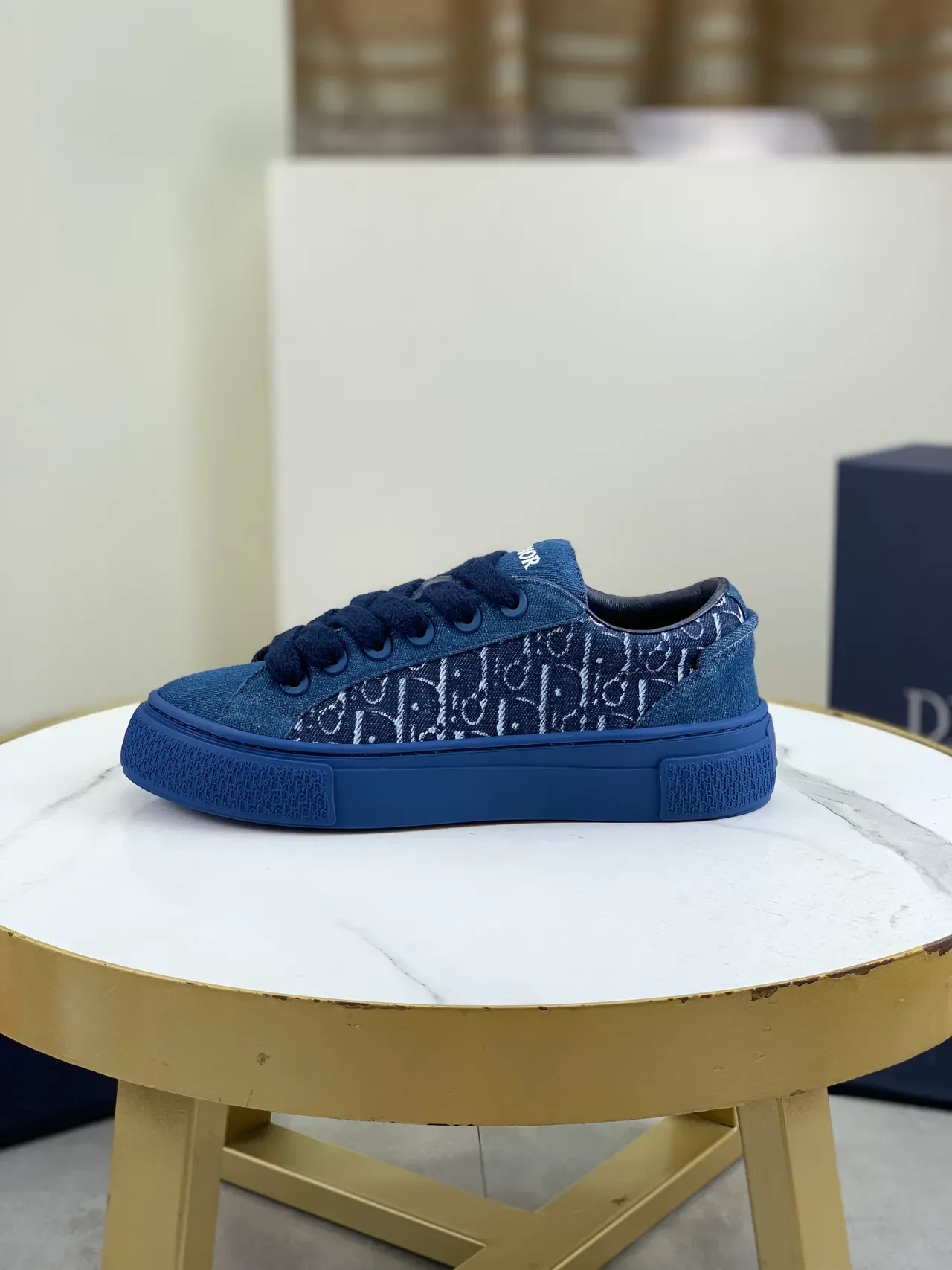 Dior Navy White Denim Upper Monogram Print Lifestyle Sneakers 6