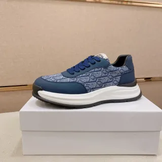 Dior Sneakers Chunky Midsole Sculptée Motif Oblique Jacquard Bleu Marine Blanc