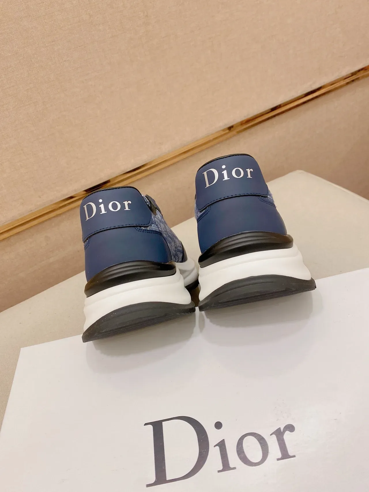 Dior Navy White Jacquard Oblique Pattern Sculpted Midsole Chunky Sneakers 3