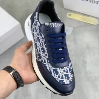 Dior Chaussures Lifestyle Navy White à Monogram Jacquard en Cuir avec Overlays