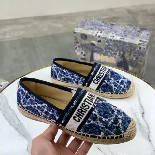 Dior Navy White Woven Tweed Upper Jute Espadrille Sole Boat Shoes