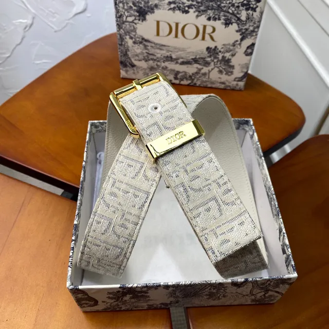 Dior Oblique Bege Preto Monogramado Hardware Canvas Cinto 5