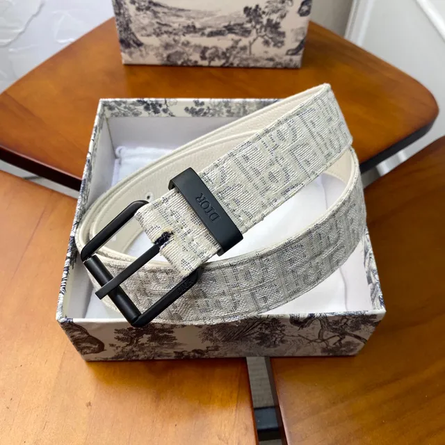 Dior Oblique Bege Preto Monogramado Hardware Canvas Cinto 17