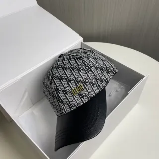 Dior Oblique Jacquard Gold Logo Black Leather Brim 棒球帽