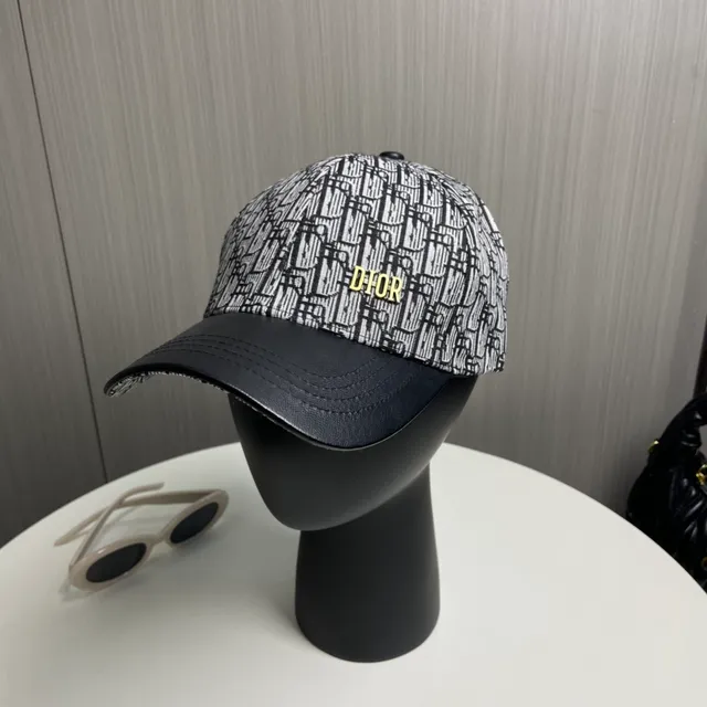Dior Oblique Jacquard Gold Logo Black Leather Brim Baseball Cap 2