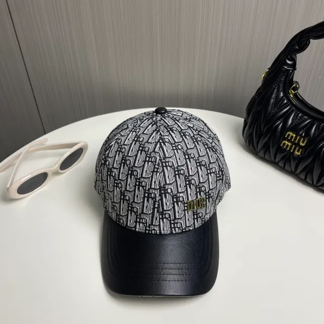 Dior Oblique Jacquard Gold Logo Black Leather Brim Baseball Cap 3