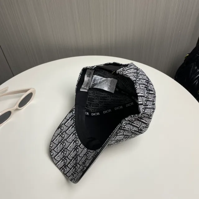 Dior Oblique Jacquard Gold Logo Black Leather Brim Baseball Cap 5