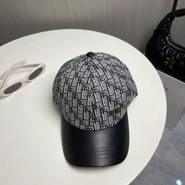 Dior Oblique Jacquard Gold Logo Black Leather Brim Baseball Cap 6
