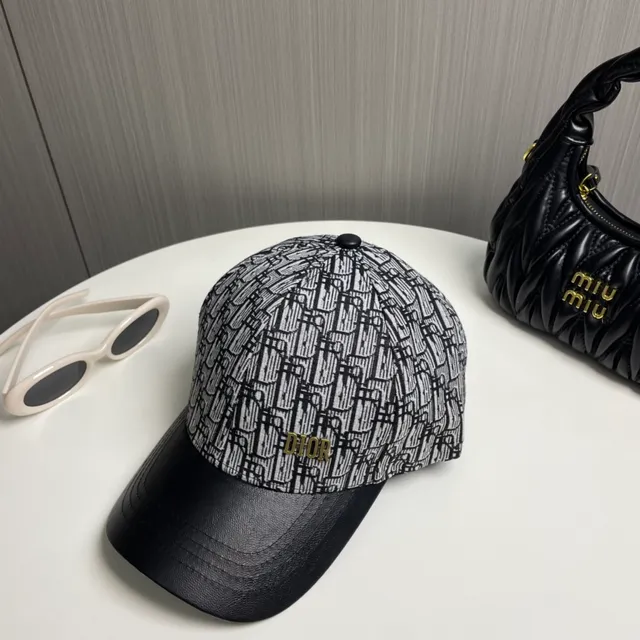 Dior Oblique Jacquard Gold Logo Black Leather Brim Baseball Cap 7