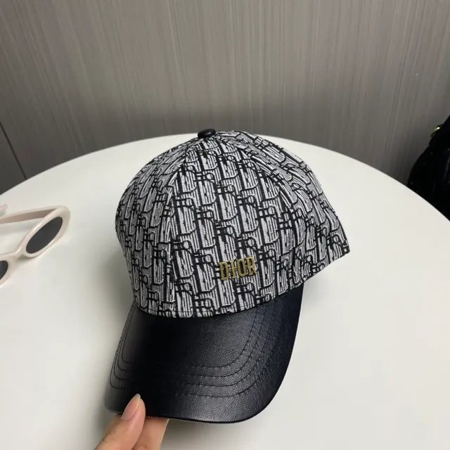 Dior Oblique Jacquard Gold Logo Black Leather Brim Baseball Cap 8