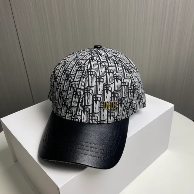 Dior Oblique Jacquard Gold Logo Black Leather Brim Baseball Cap 9