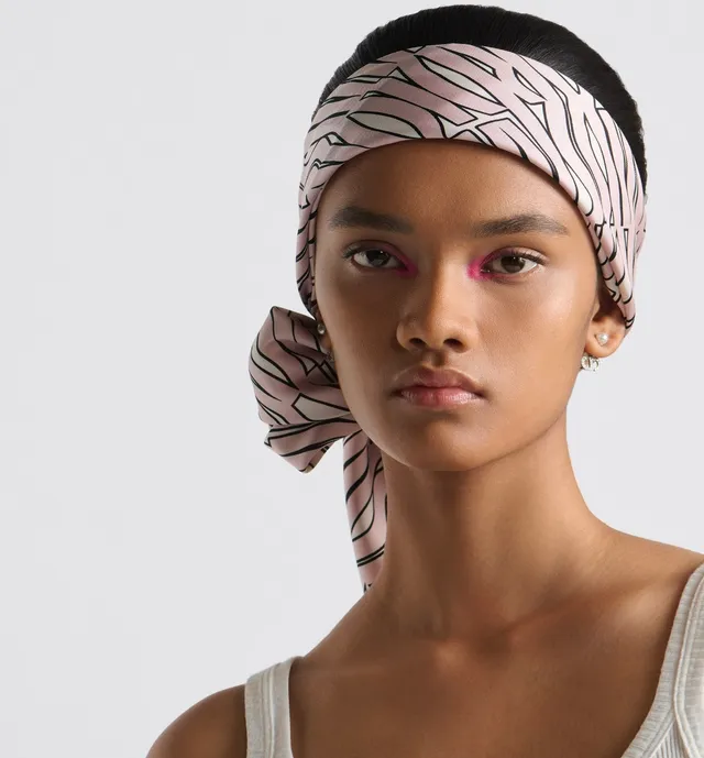 Dior Oblique Bufanda de seda rosa y negra 3
