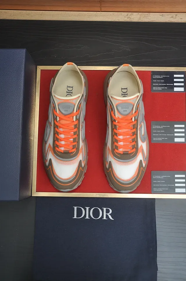 Dior Orange Gray Monogram-Overlay Sculpted-Midsole Lifestyle Sneakers 2