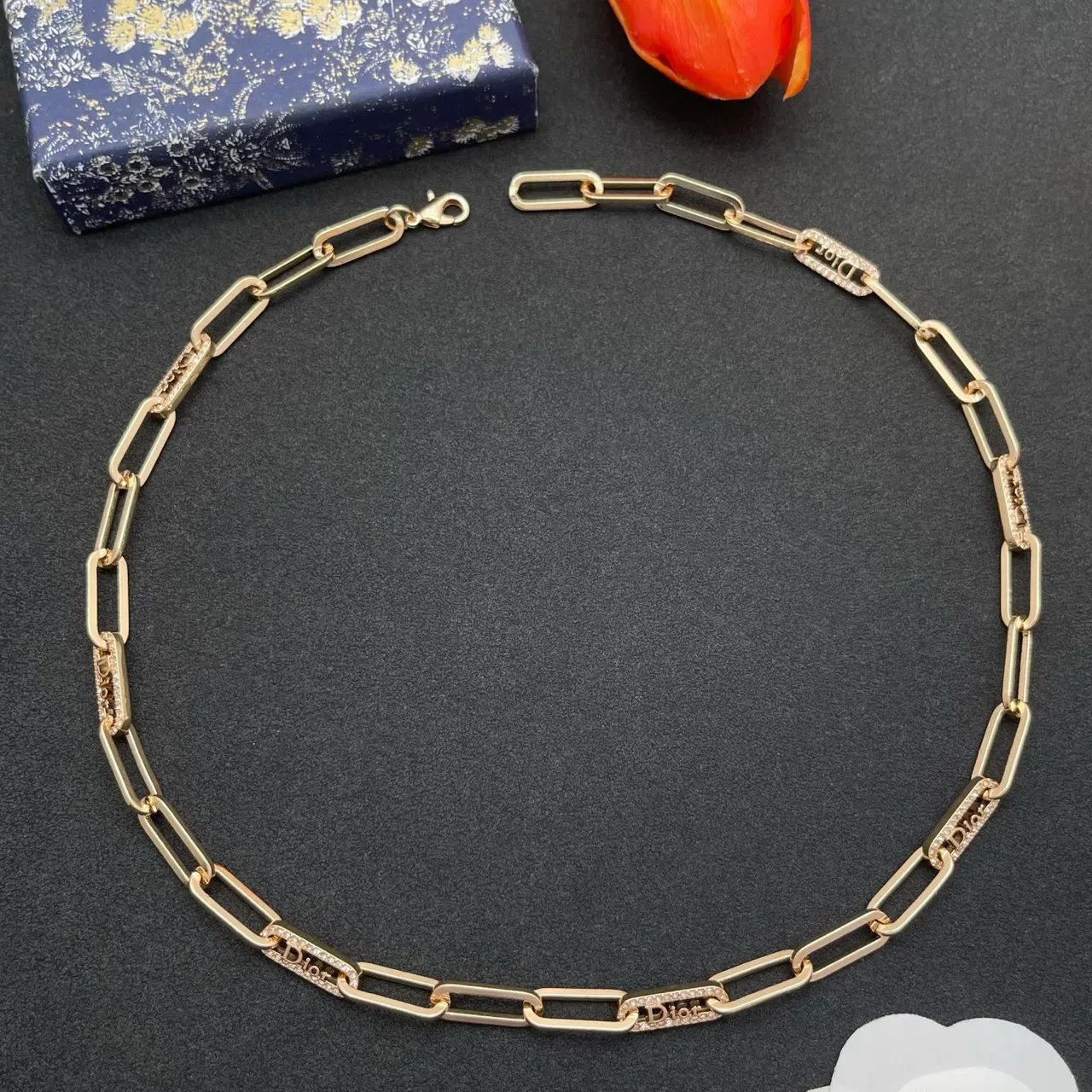 Dior Paperclip-Link Logo Chain Necklace 8