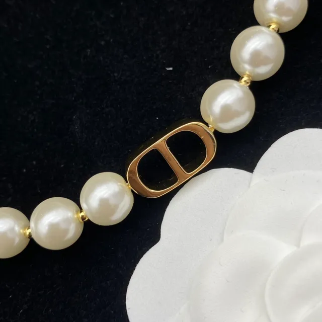 Dior Pearl Strand White Gold CD Logo Clasp Necklace 4