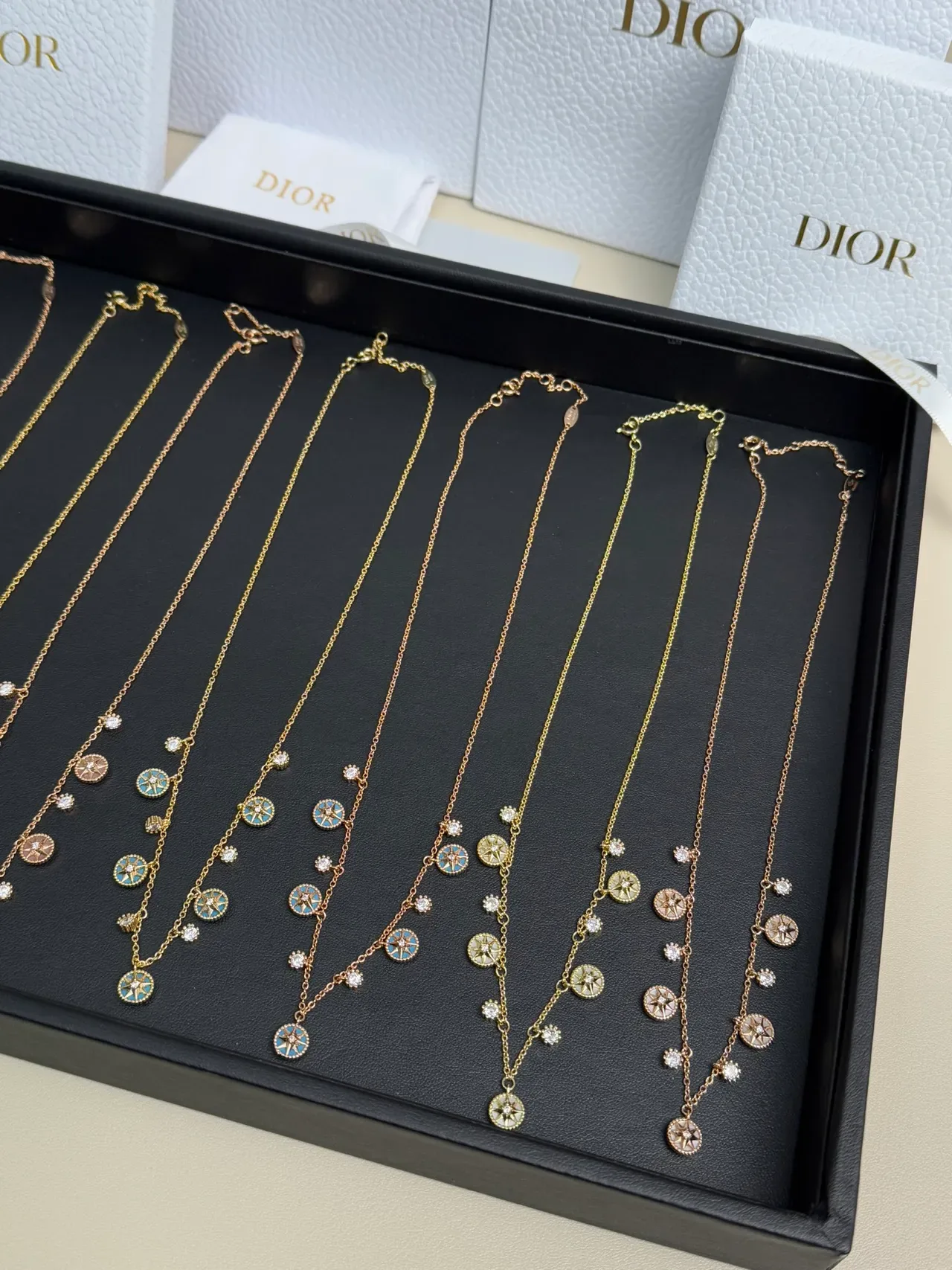 Dior Rose des Vents Multi-Pendant Crystal and Enamel Necklace 8