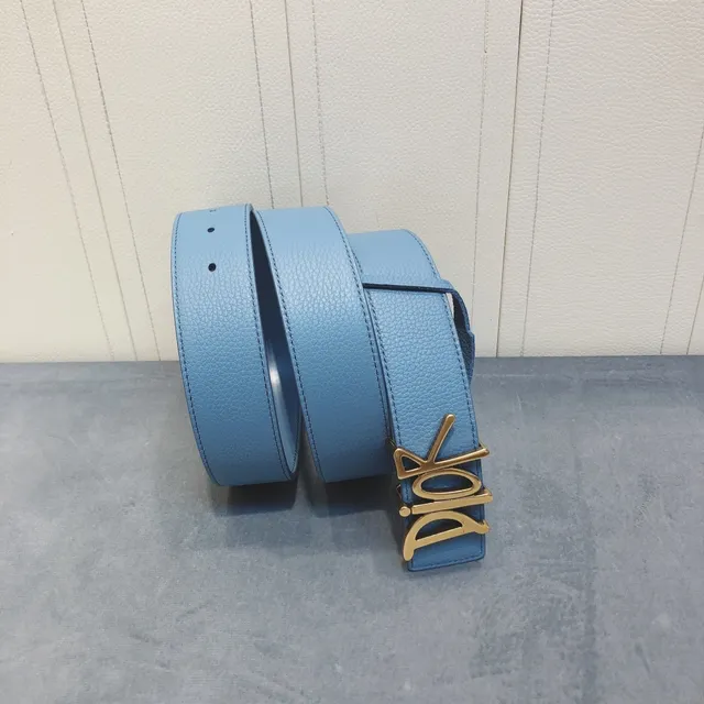 Dior Script Logo Belt Ceinture Bleu Or Boucle Grainée Cuir 3