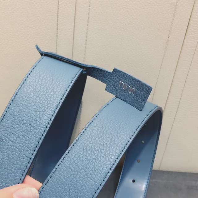 Dior Script Logo Belt Ceinture Bleu Or Boucle Grainée Cuir 4
