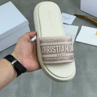 Dior Slide Beige Rosa Suela Gruesa Plataforma Logo Embossado Correa